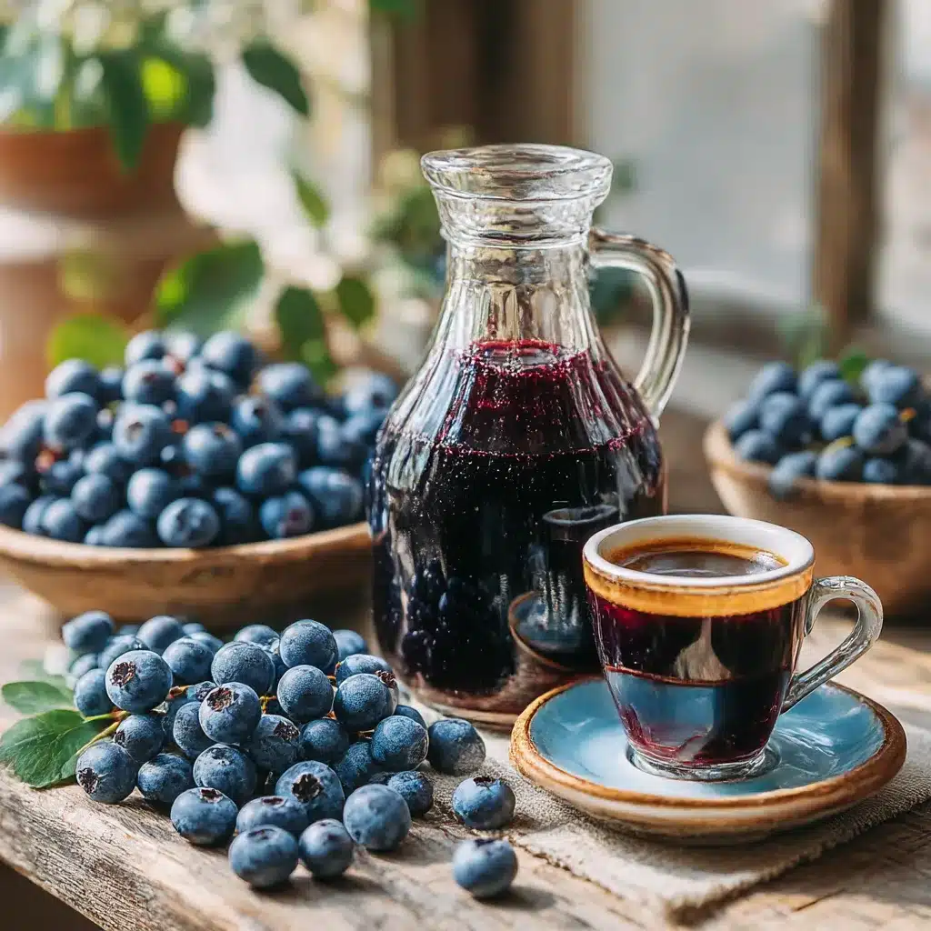 iced coffee with blueberry syrup and cold foam