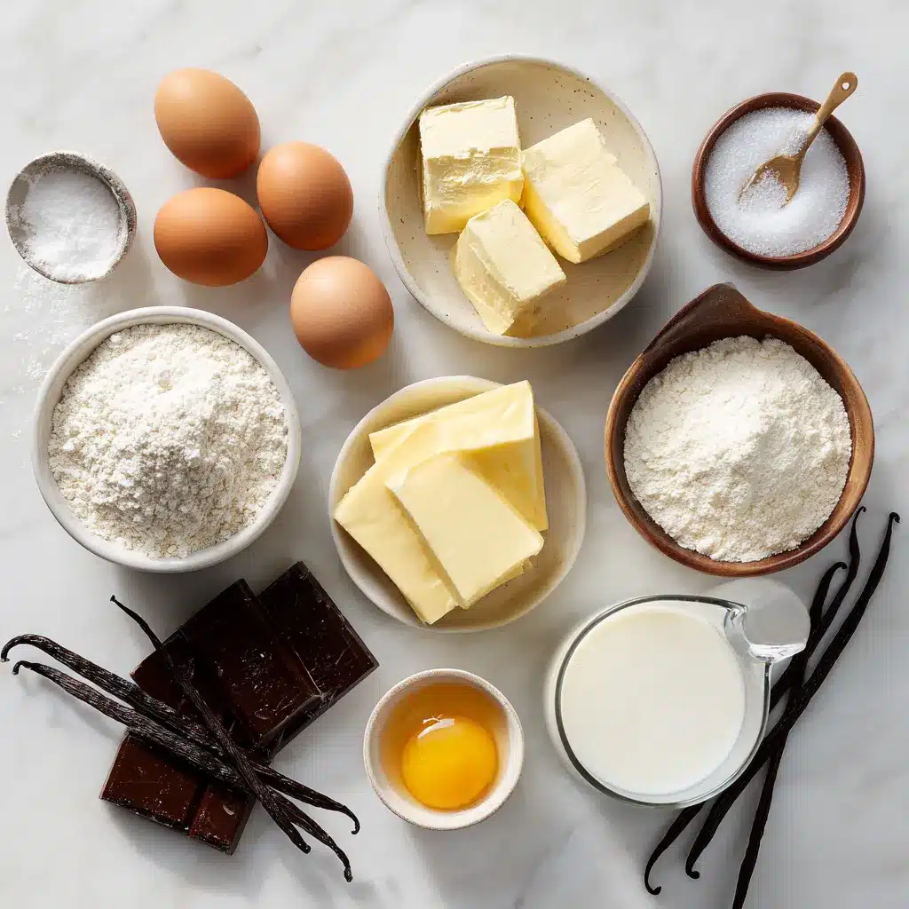 Ingredients for Boston Cream Pie vanilla sponge, cream, and ganache