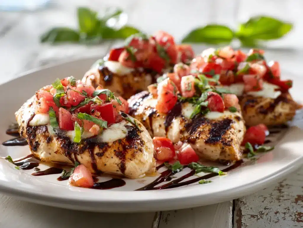 Bruschetta Chicken with mozzarella and tomatoes