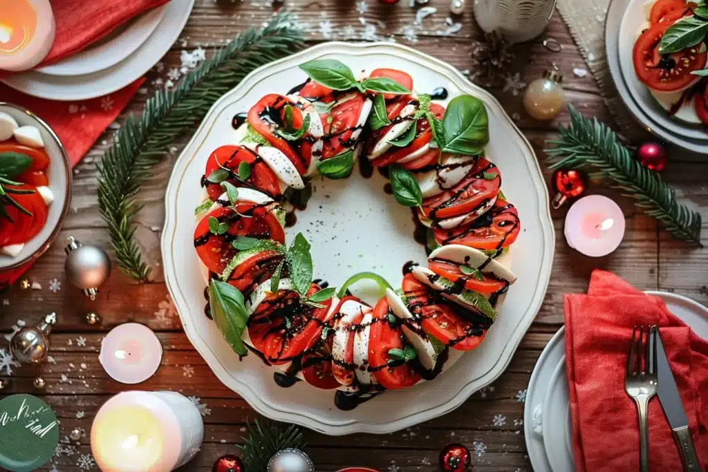 festive candy cane caprese wreath holiday appetizer