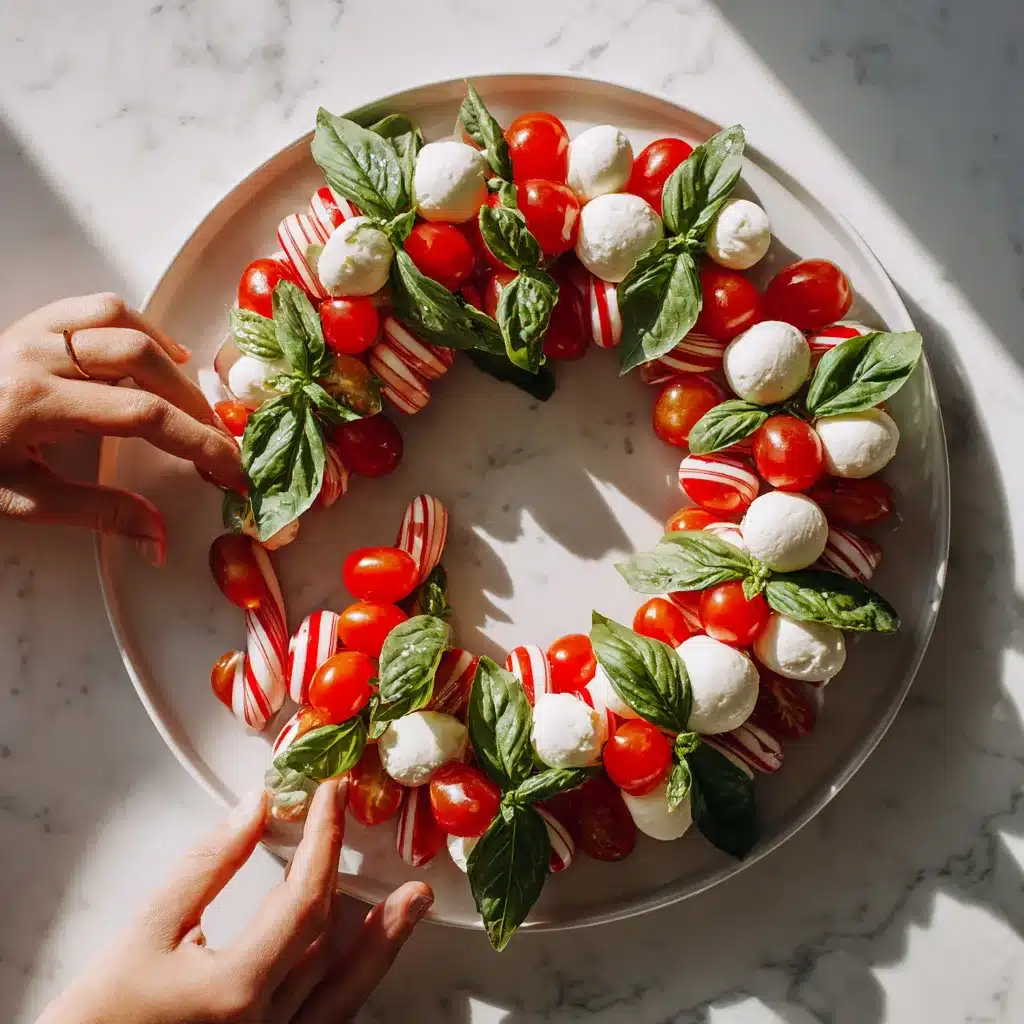 assembling candy cane caprese wreath step-by-step