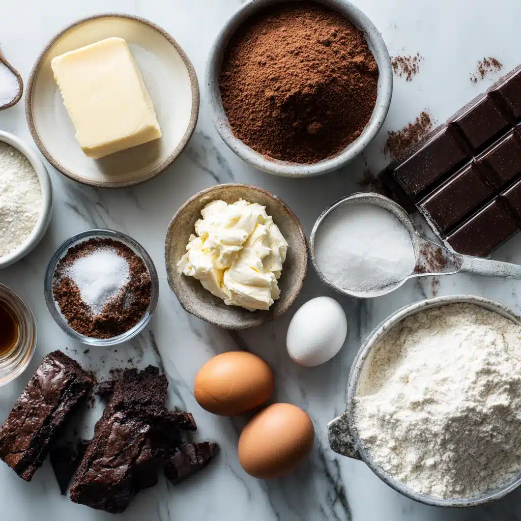 ingredients for cheesecake brownies flat lay