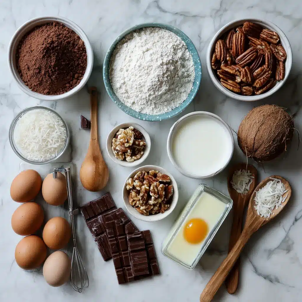 german chocolate cupcakes ingredients flat lay