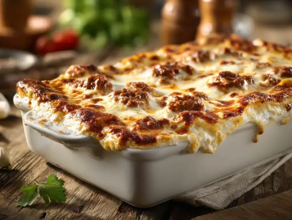 lasagna with cottage cheese fresh from oven
