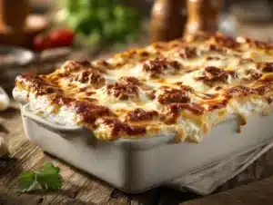 lasagna with cottage cheese fresh from oven