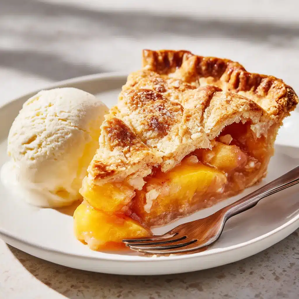 Slice of Peach Pie Recipe with ice cream