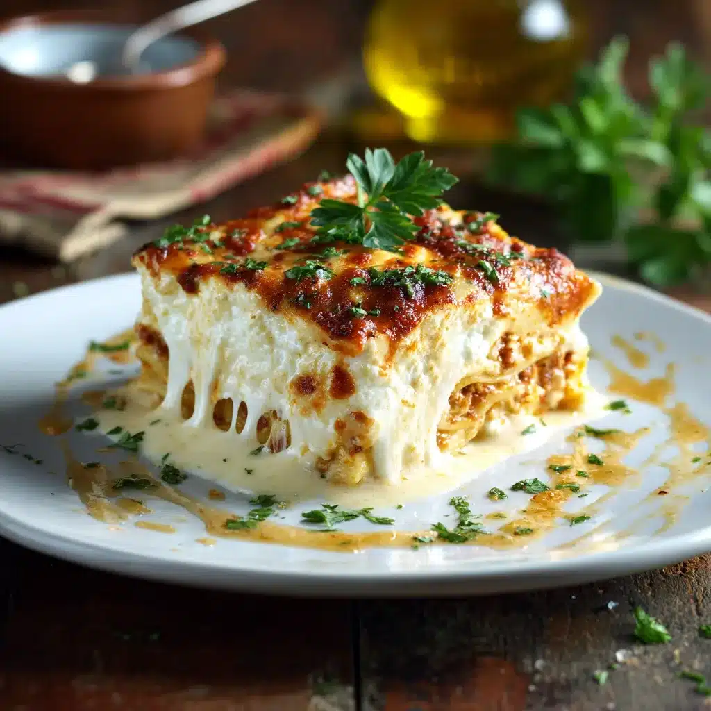 serving slice of lasagna with cottage cheese