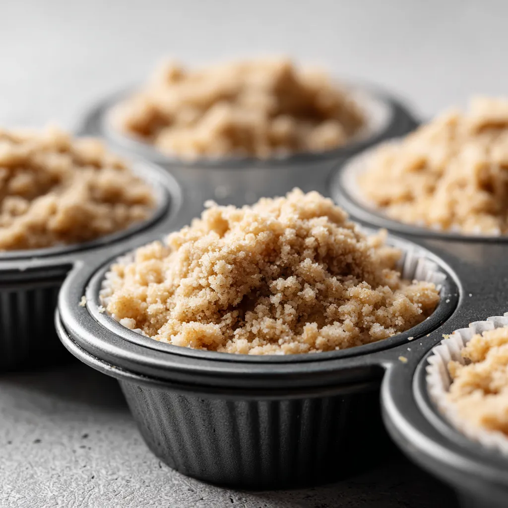 Streusel Topping sprinkled on muffin batter