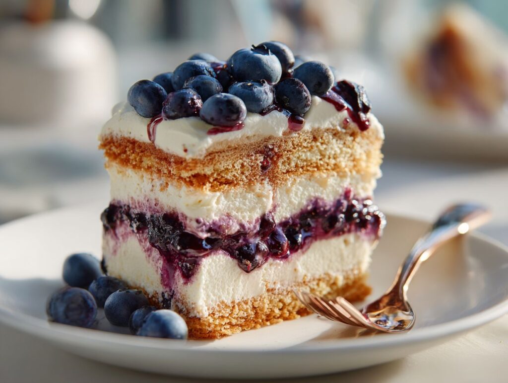 Flatlay of blueberry tiramisu ingredients