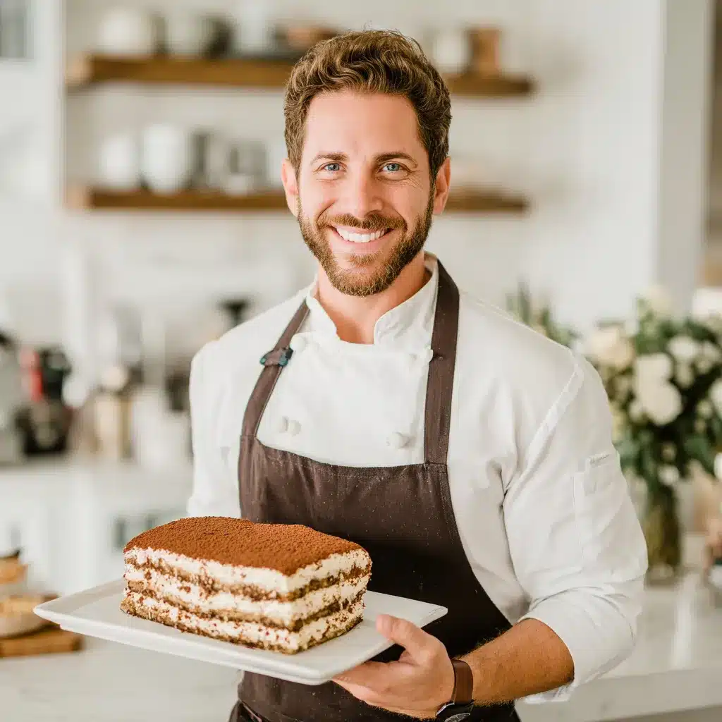 Chef James presenting gluten free tiramisu.