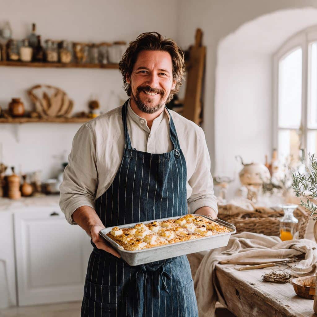 Chef James presenting a homemade Lemon Tiramisu.