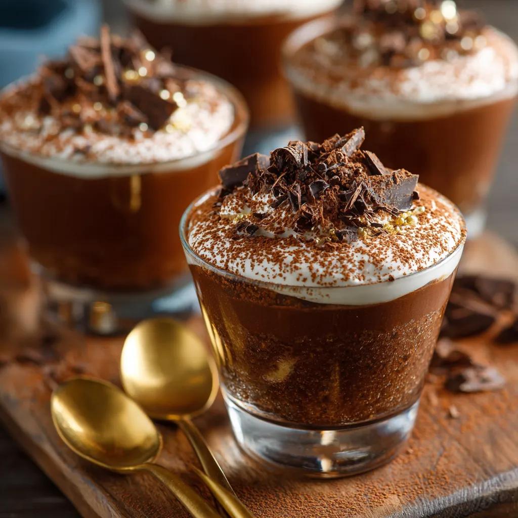 Individual servings of Chocolate Tiramisu.