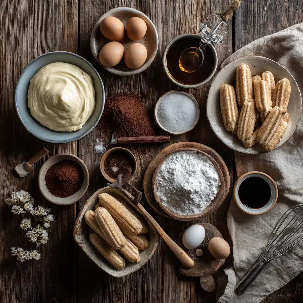 Flatlay of ingredients for gluten free tiramisu