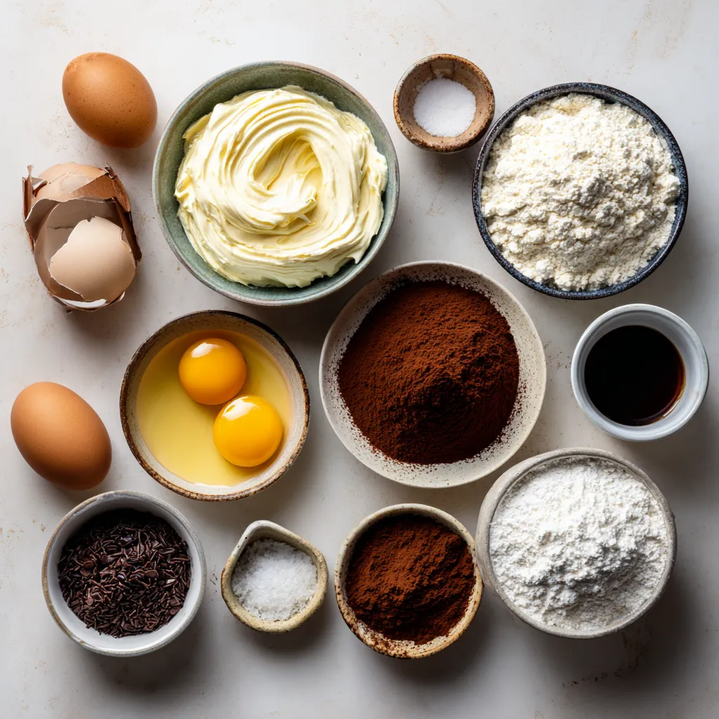 Ingredients for tiramisu cupcakes flatlay.