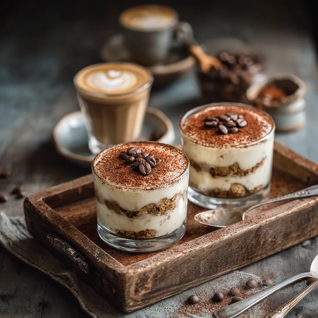 Hero shot of the Low-Carb Tiramisu with almond flour sponge and sugar-free mascarpone cream, dusted with cocoa powder.
