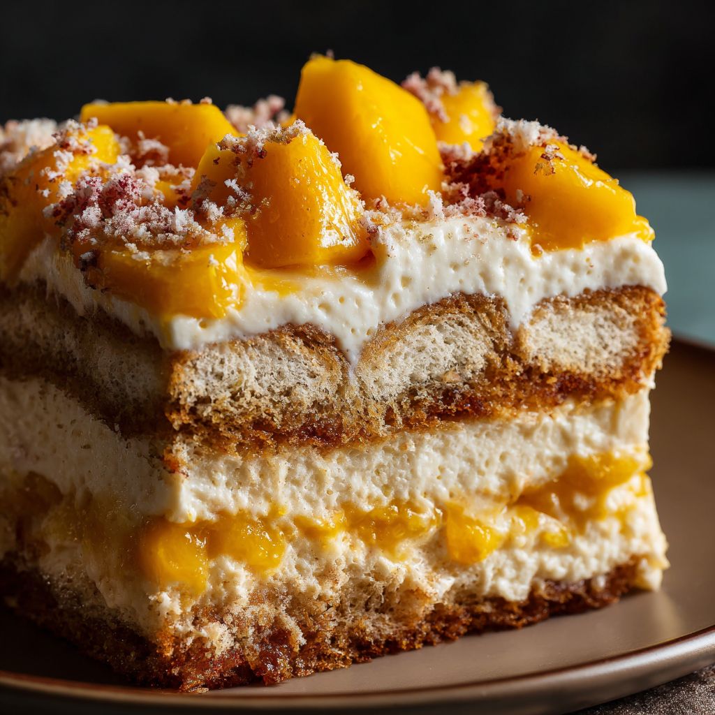 Individual servings of mango tiramisu in glass jars