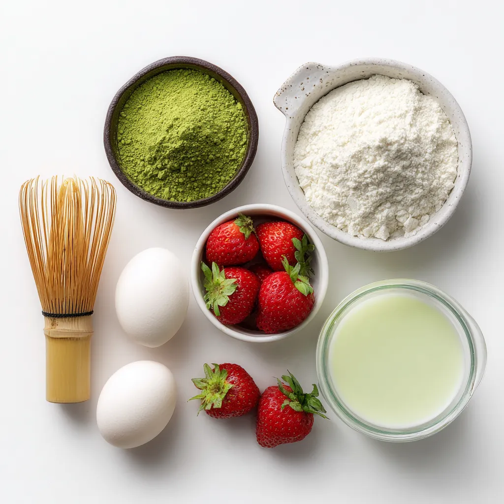 Ingredients for making Matcha Swiss Roll Cake