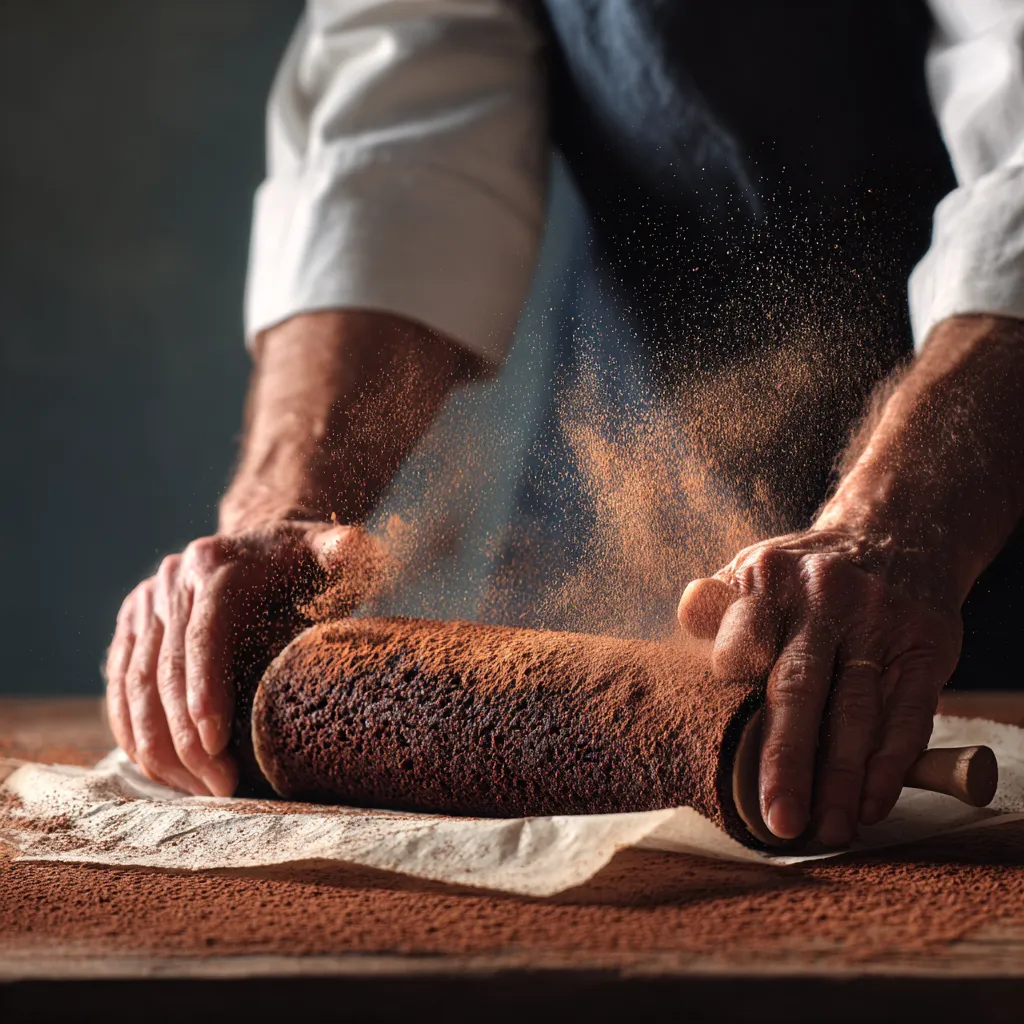 Rolling chocolate sponge for Swiss roll without cracking