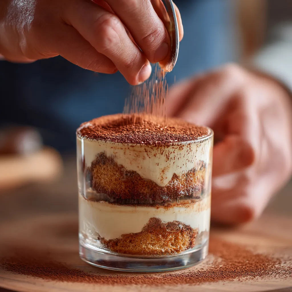 Layering tiramisu cream and ladyfingers