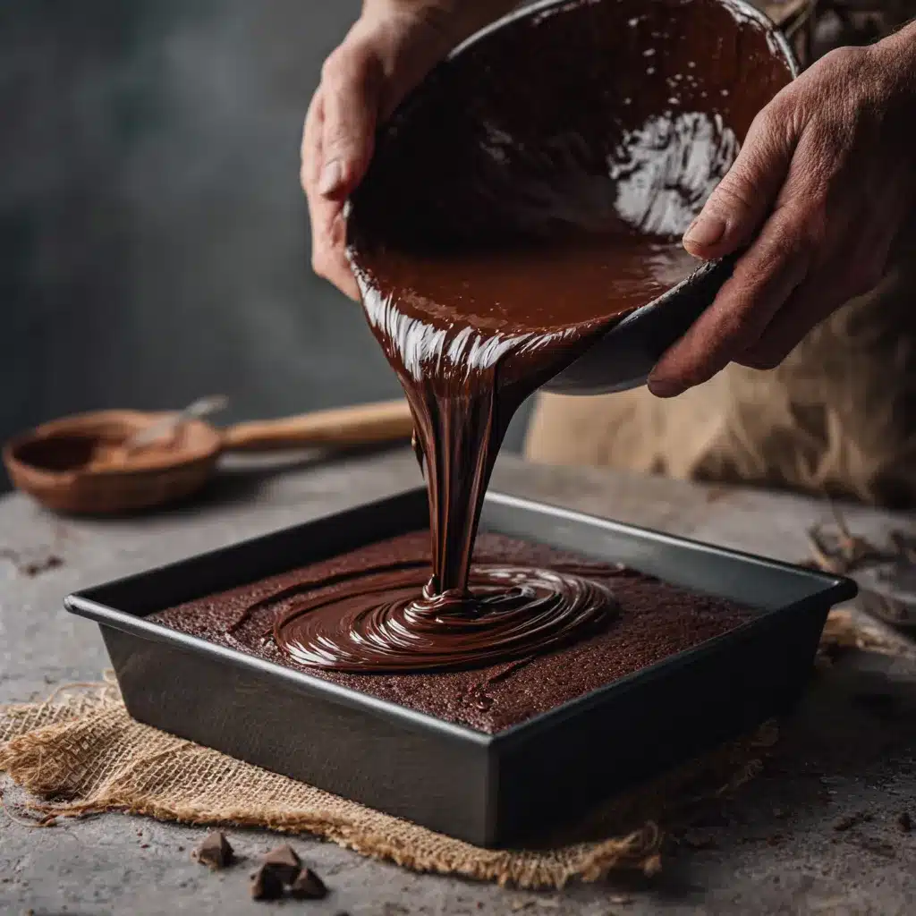 Tiramisu Brownies – Fudgy Chocolate Meets Creamy Mascarpone 3 Brownie batter being poured into a baking pan for tiramisu brownies