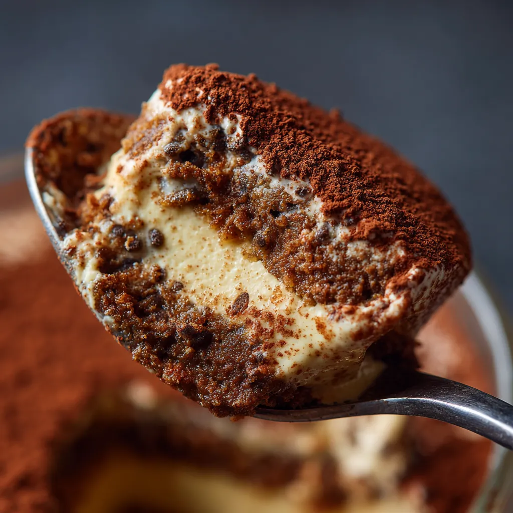 Spoonful of creamy tiramisu chia pudding texture.
