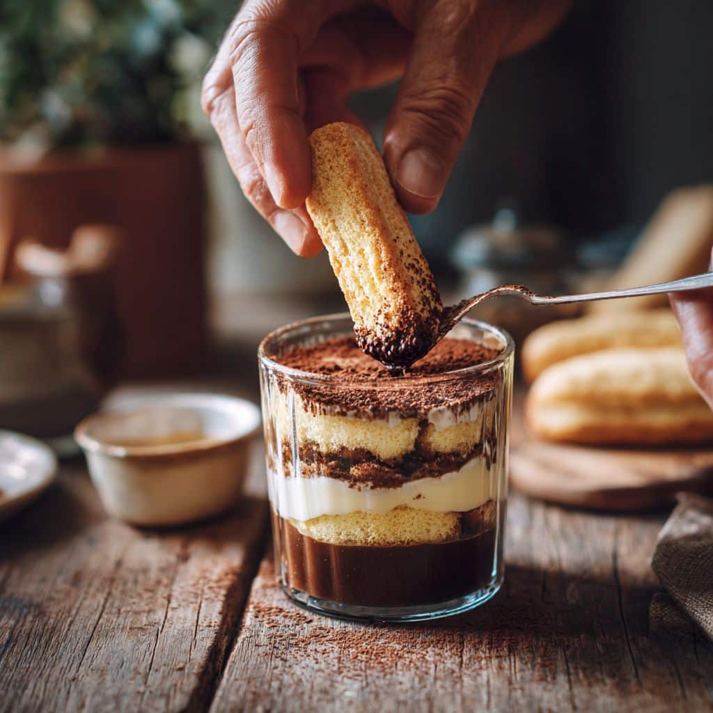 Cream layer spread in easy tiramisu recipe.