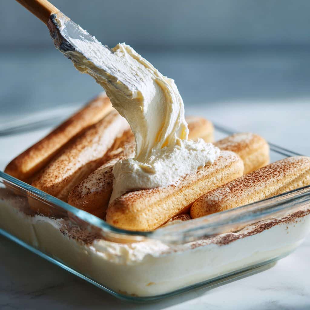 Ladyfingers dipped in espresso for easy tiramisu recipe.