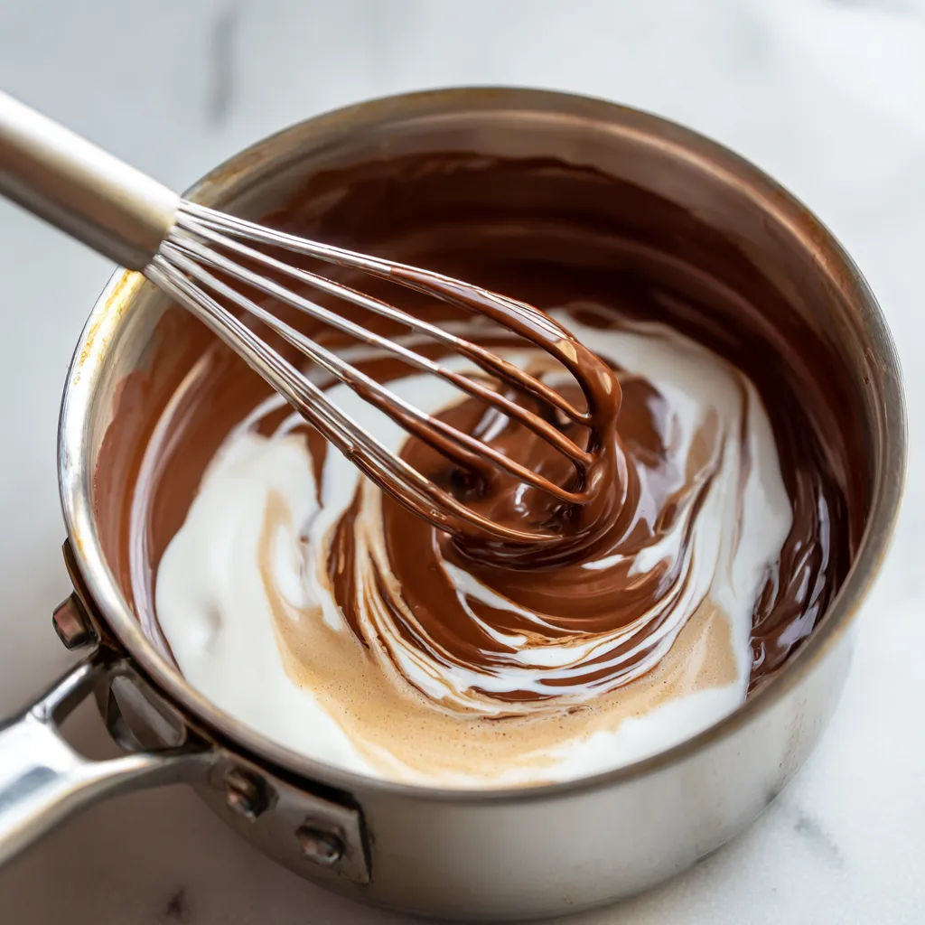 Melting chocolate for tiramisu hot chocolate.