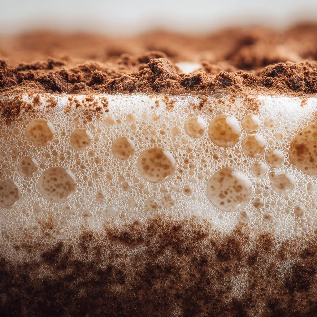 Close-up creamy texture of tiramisu milkshake.