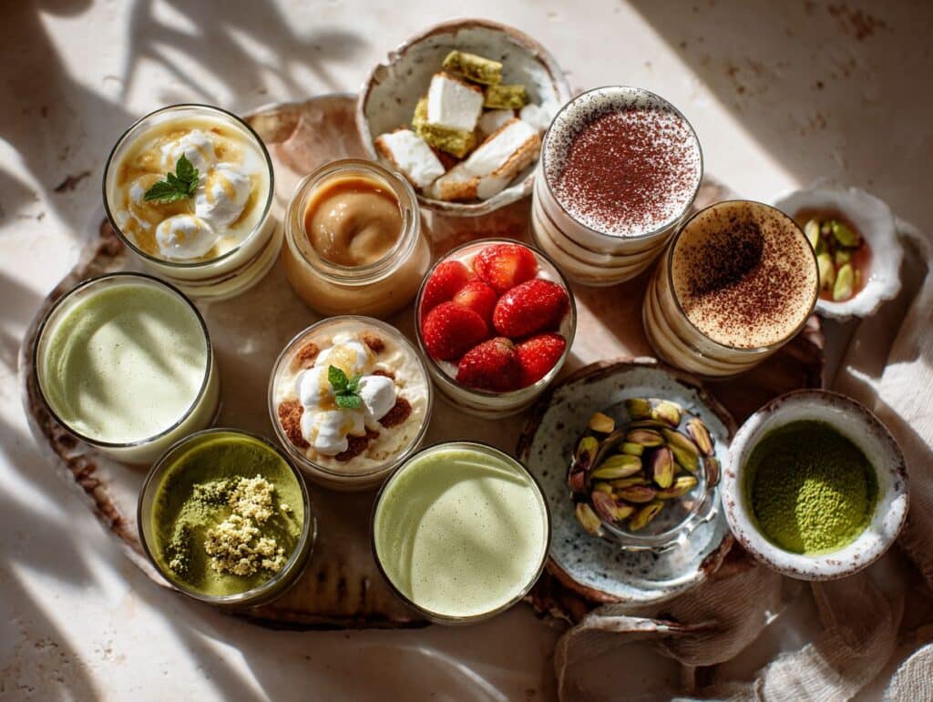 Tasting board with 5 styles of tiramisu