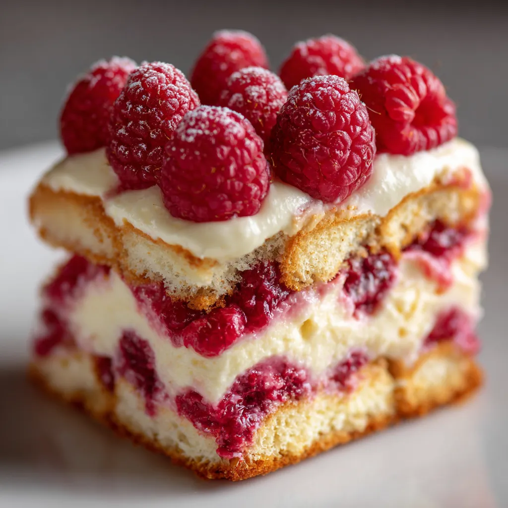 Raspberry tiramisu served in glass cups with raspberries and mint.