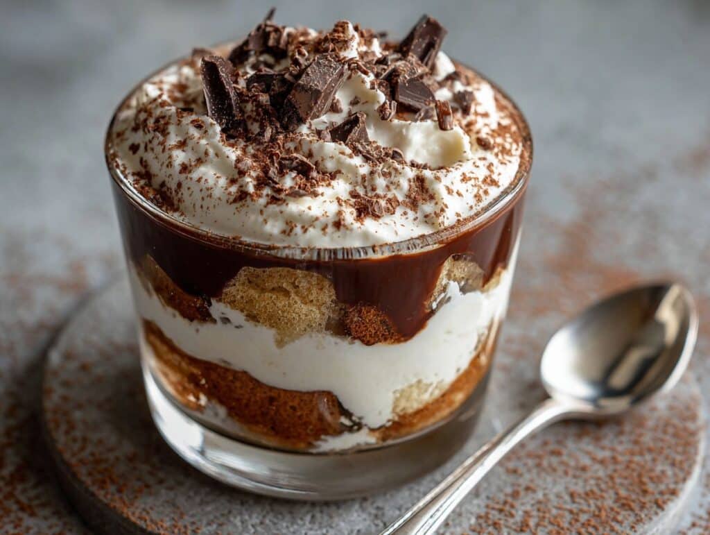 Slice of Vegan Tiramisu with clean layers on a plate