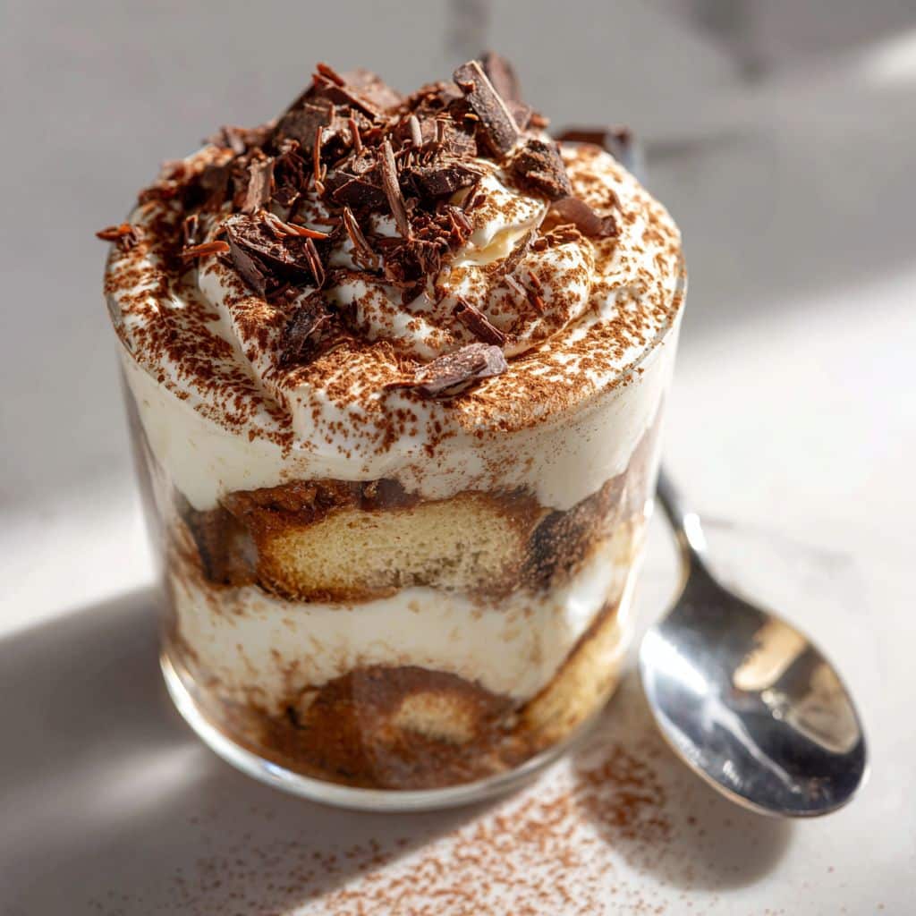 Vegan Tiramisu on a table served with coffee