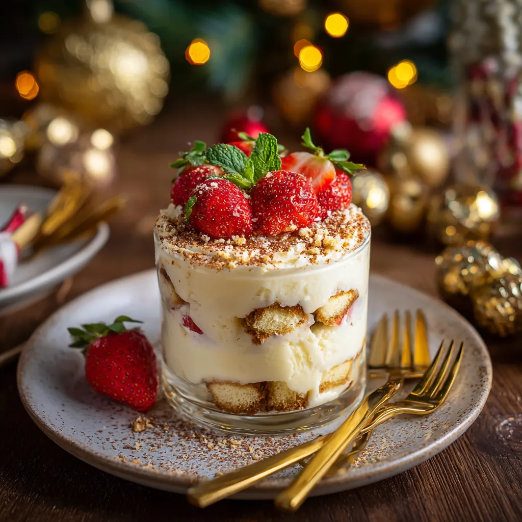 Close-up of White Chocolate Tiramisu layers.