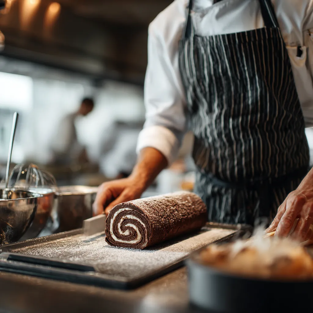 Chef James preparing Keto Chocolate Roll in the kitchen