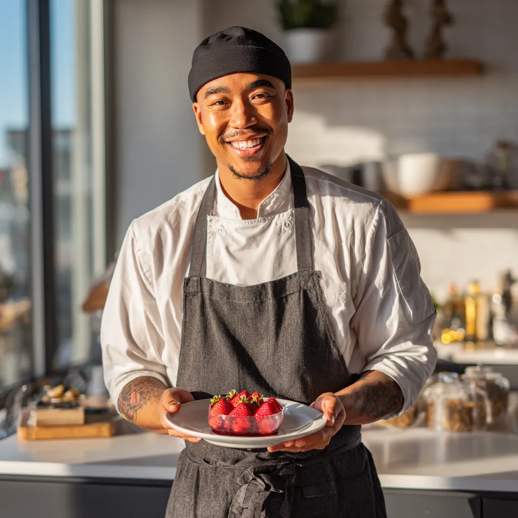 10 Best Simple Strawberry Desserts – Fresh, Easy & Delicious Ideas 11 Chef James presenting his strawberry dessert.simple strawberry desserts