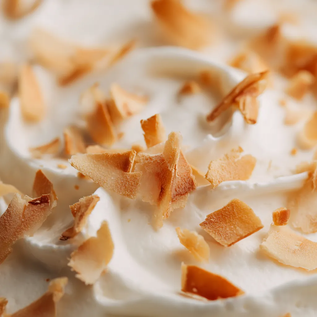 Dairy Free Desserts Recipes – Easy, Healthy & Delicious Dairy-Free Treats 8 Smooth texture of dairy-free dessert topped with coconut flakes.