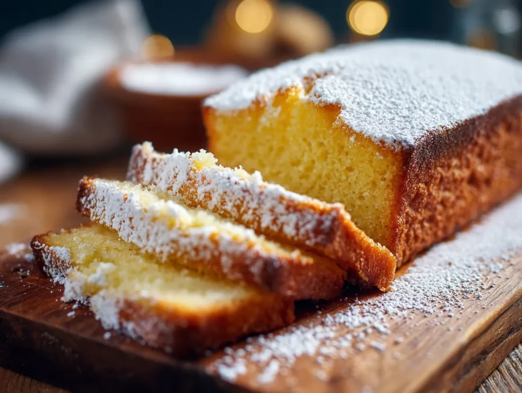Desserts with Condensed Milk (Quick, Easy & 3-Ingredient Ideas) 7 Golden condensed milk cake topped with powdered sugar.