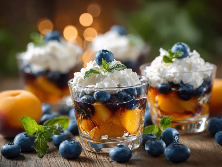 Easy no bake dessert with blueberries and peaches.