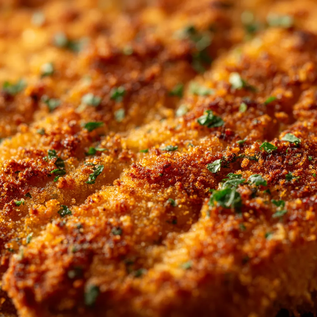 Golden breadcrumb crust close-up