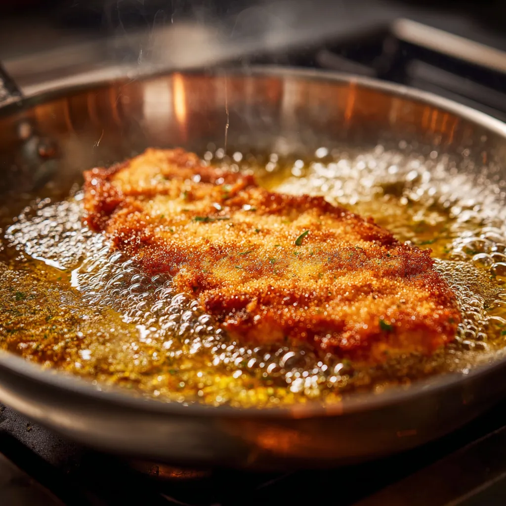 Escalope milanese frying in butter