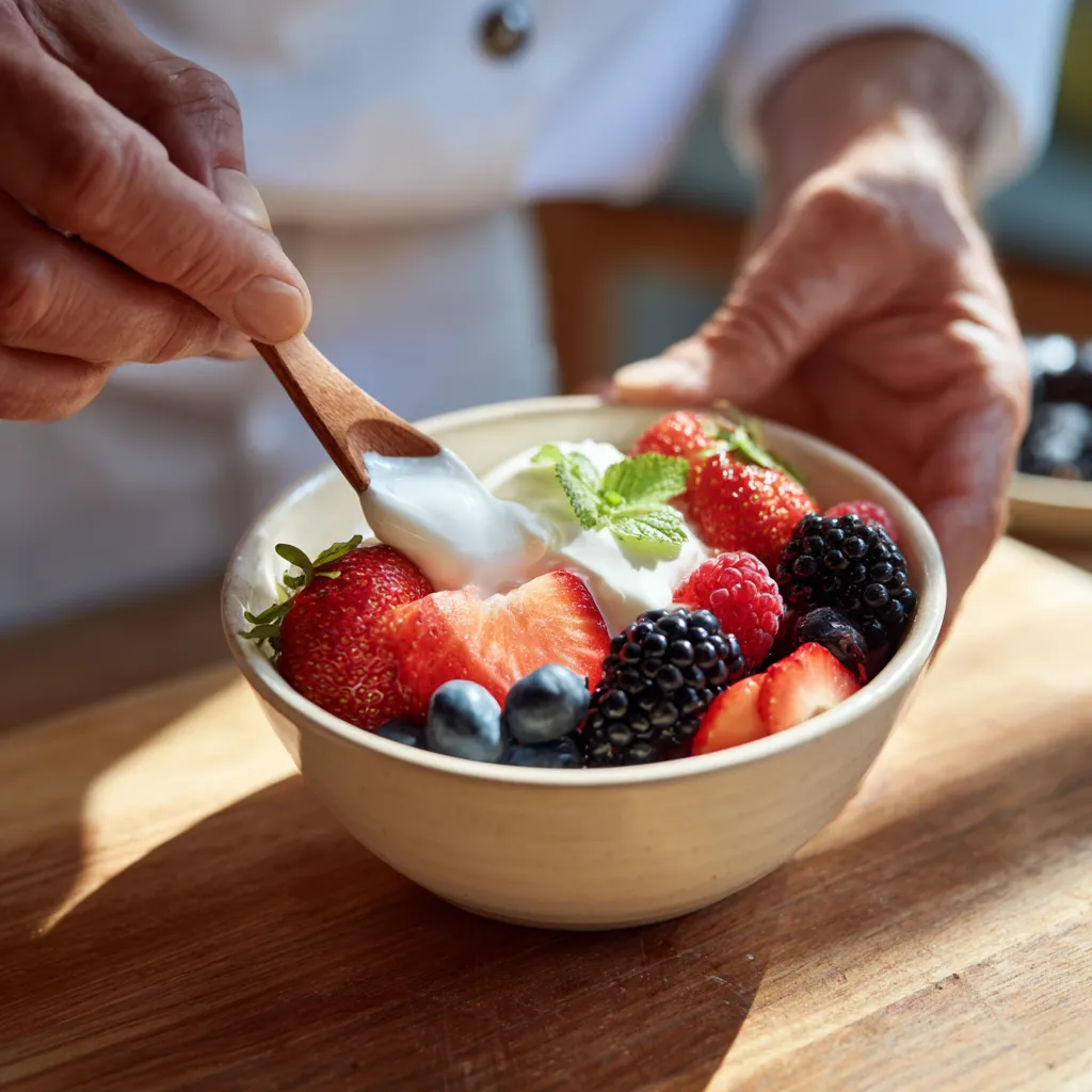 10 Best Recipes for Healthy Dessert – Guilt-Free & Delicious Ideas 9 Mixing base for healthy yogurt dessert.