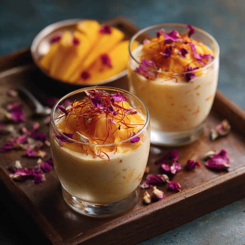 10 Best Indian Dessert Recipe Ideas – Authentic, Creamy & Easy Sweets 2 Chilled Indian dessert kheer with mango and rose petals.indian dessert recipe