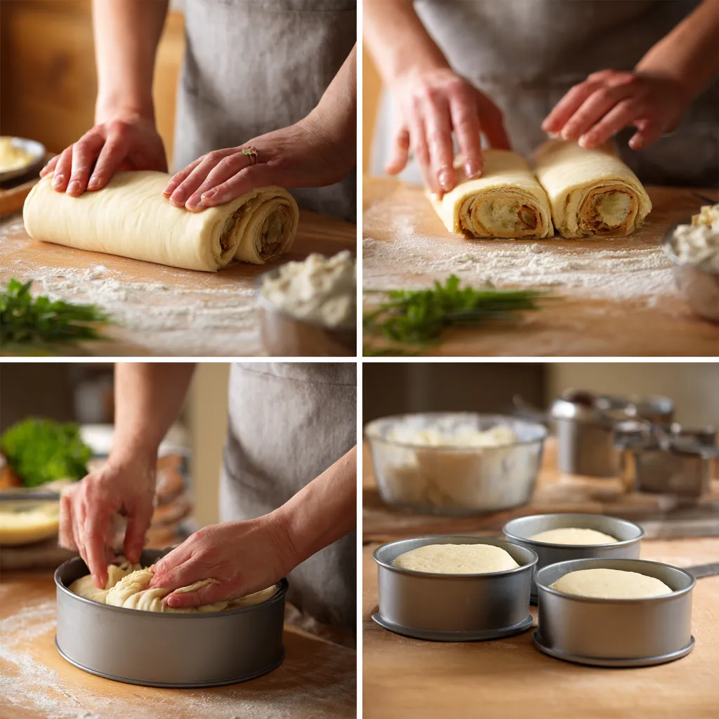 Danish dough rolled and shaped into molds
