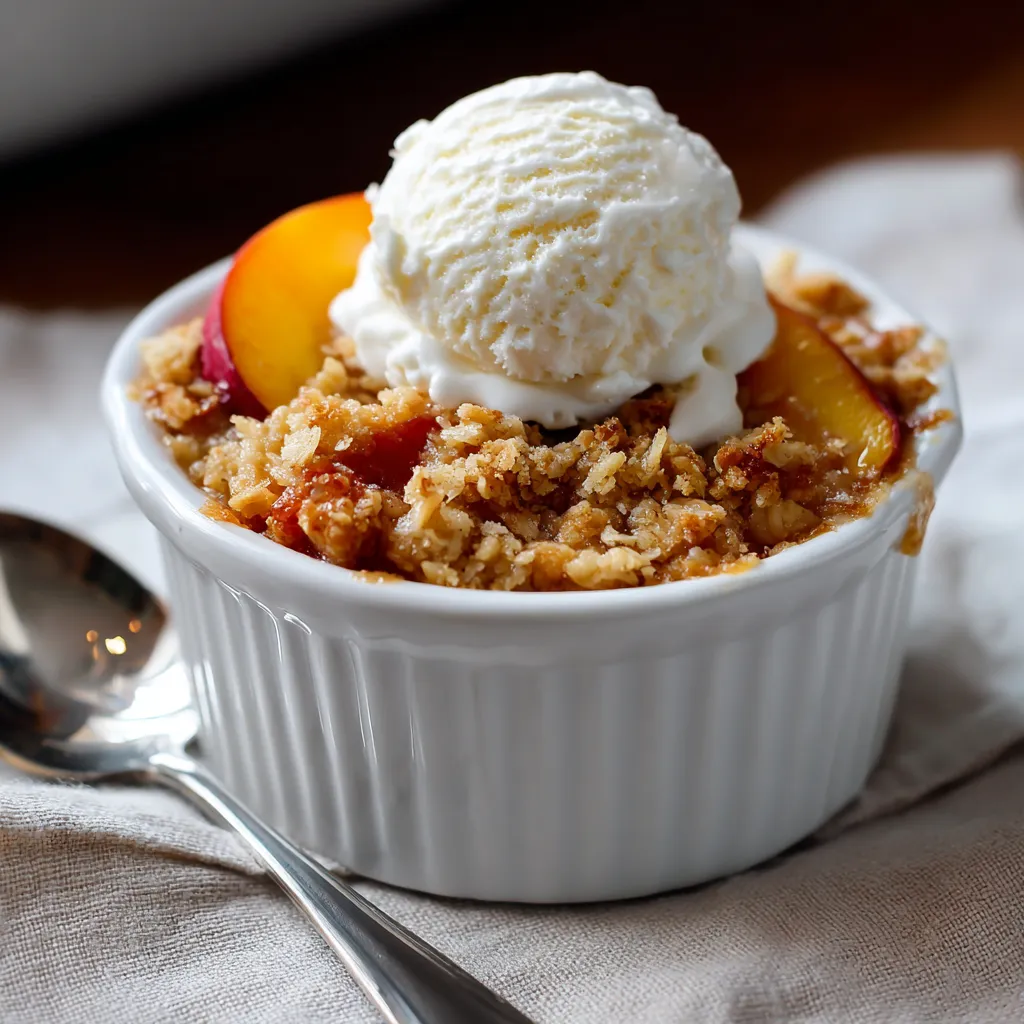 Peach Desserts Made Easy: Crisp, Cobbler & Summer Favorites 6 Peach filling and oat topping in prep for baking dessert