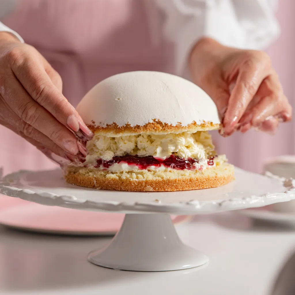 Princess Cake Recipe: A Stunning Layered Dessert for Any Celebration 7 Assembling a princess cake with dome shape