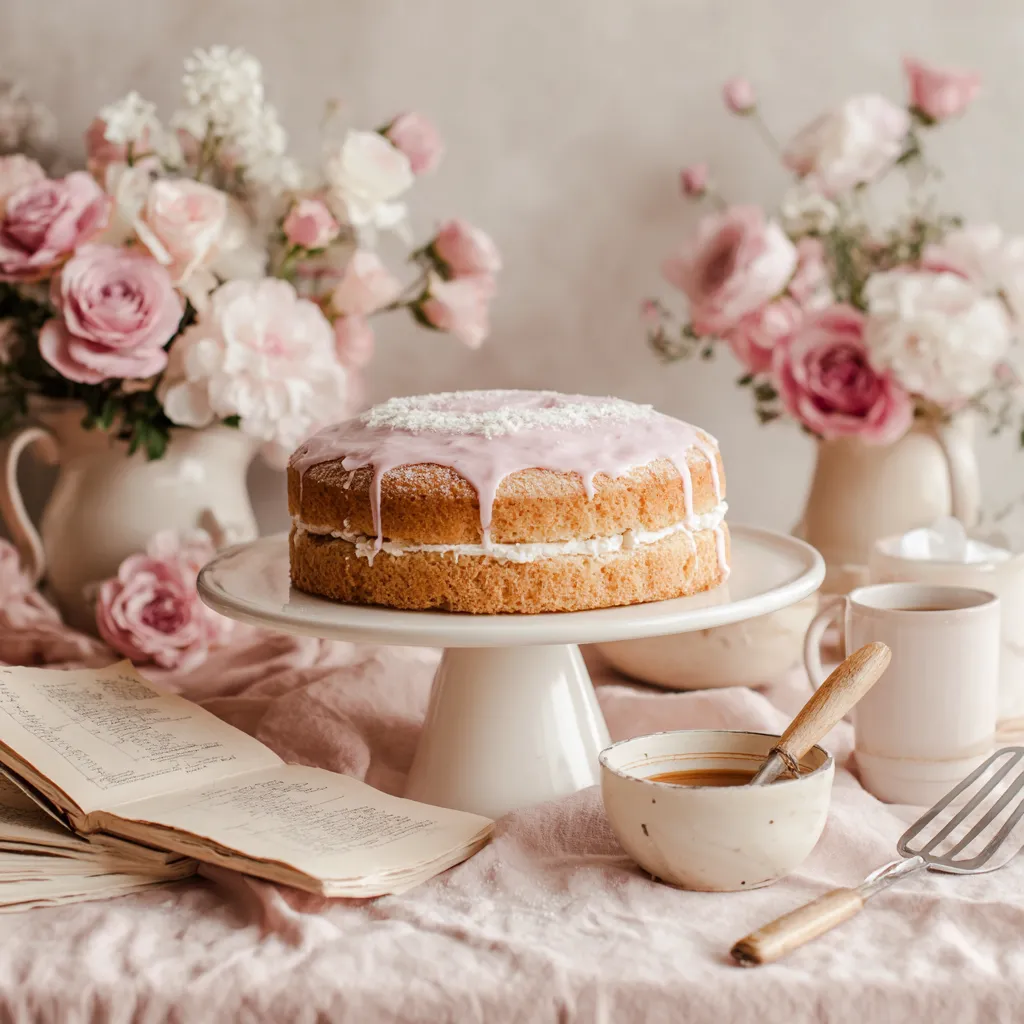 Princess Cake Recipe: A Stunning Layered Dessert for Any Celebration 9 Finished princess cake next to recipe card