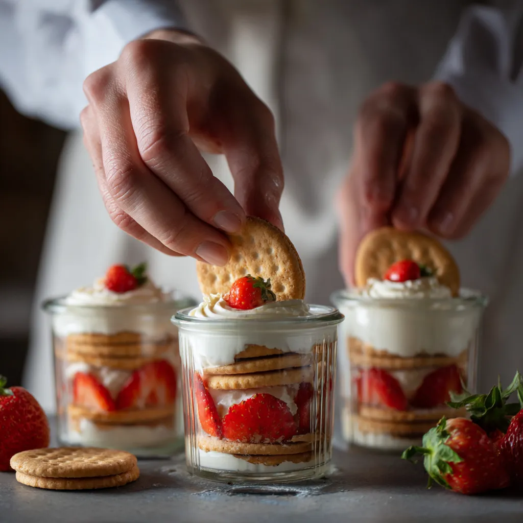 10 Best Simple Strawberry Desserts – Fresh, Easy & Delicious Ideas 10 Layering simple strawberry dessert in glasses.