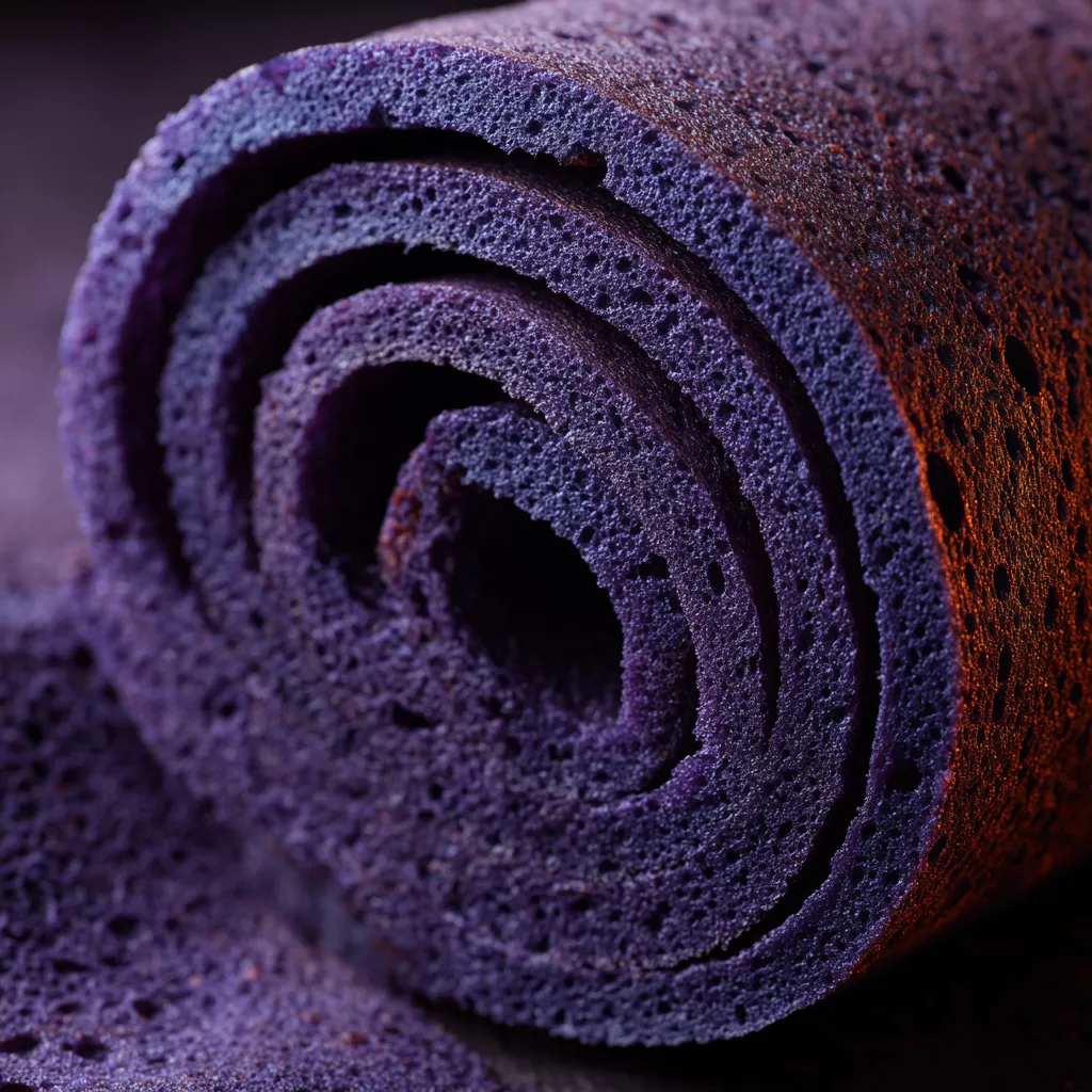 Ube Swiss Roll – Soft, Dreamy & Naturally Purple Filipino Dessert 9 Close-up of soft baked ube sponge cake for Swiss roll.