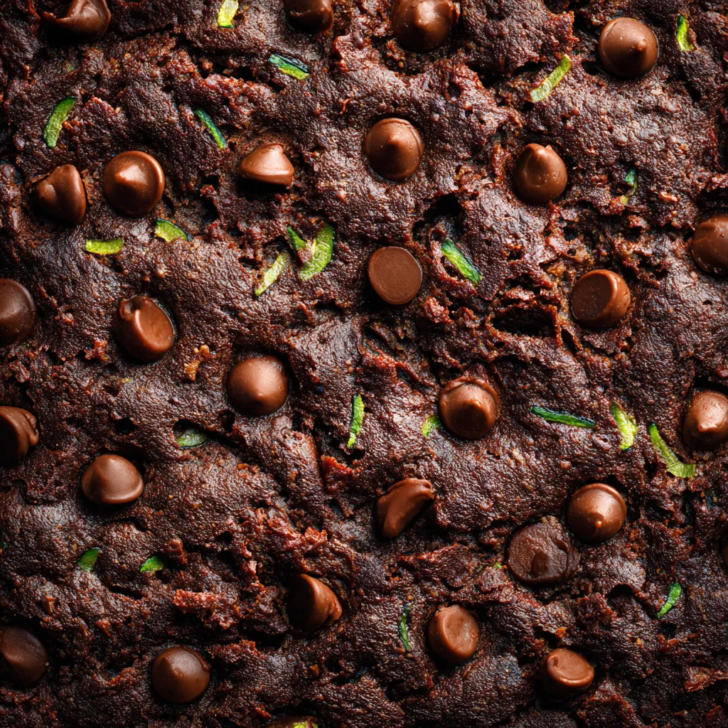 Close-up of moist zucchini brownie texture.
